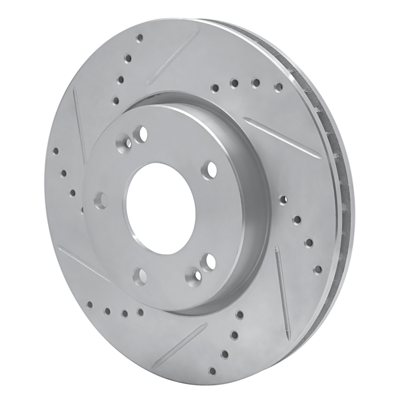 Kia Forte Brake Rotor (1) - Front Left - R1 Concepts - Drilled & Slotted - Silver - `10-`13